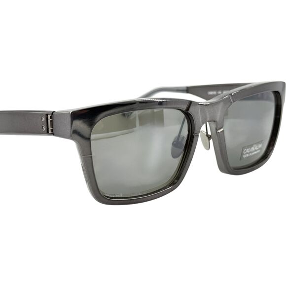 Calvin Klein CK8010S Mens Metal Sunglass 015 Shiny Gray 55-19 Gray Lenses - Picture 5 of 5